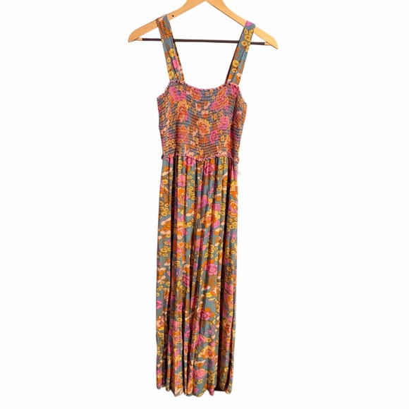Natural Life Floral Wide-Leg Jumpsuit with Smocked Bodice Boho Vibes Size Medium - Picture 3 of 9